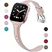 Maledan Compatible with Fitbit Versa Bands for Women Men Large Small, Slim Genuine Leather Band Accessories Replacement Strap Compatible with Fitbit Versa Smart Watch/Versa Lite/Versa SE