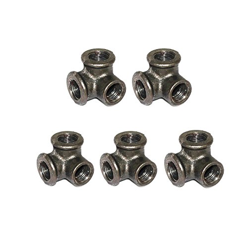 LONG TAO 1/2" Pipe Decor Industrial Steel Grey,Outlet Cross Female Tube Connector,3-Way Corner Fitting,5-Pack