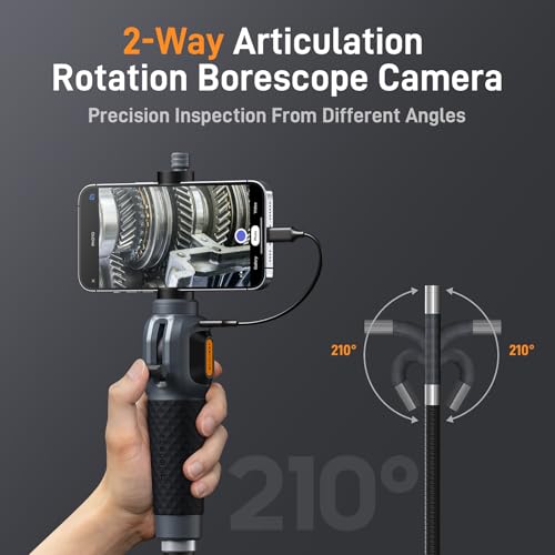 Teslong Two-Way Articulating Borescope with Light, USB-C Endoscope Inspection Camera with 5FT Semi-Rigid Probe, Flexible Snake Scope for Home Repair, Automotive, Compatible with iPhone 15/16 & Android
