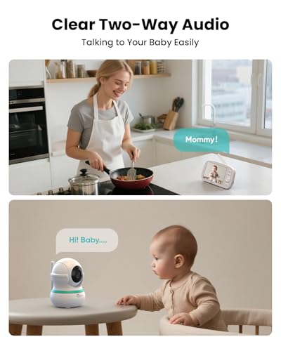 CAMSTRO Baby Monitor with Camera, 5" Display, 360° Remote Pan-Tilt-Zoom, Night Vision, Two-Way Audio, 5000mAh Battery, Feeding Reminder, Lullabies, Cry and Motion Detection, VOX Baby Camera, No WiFi