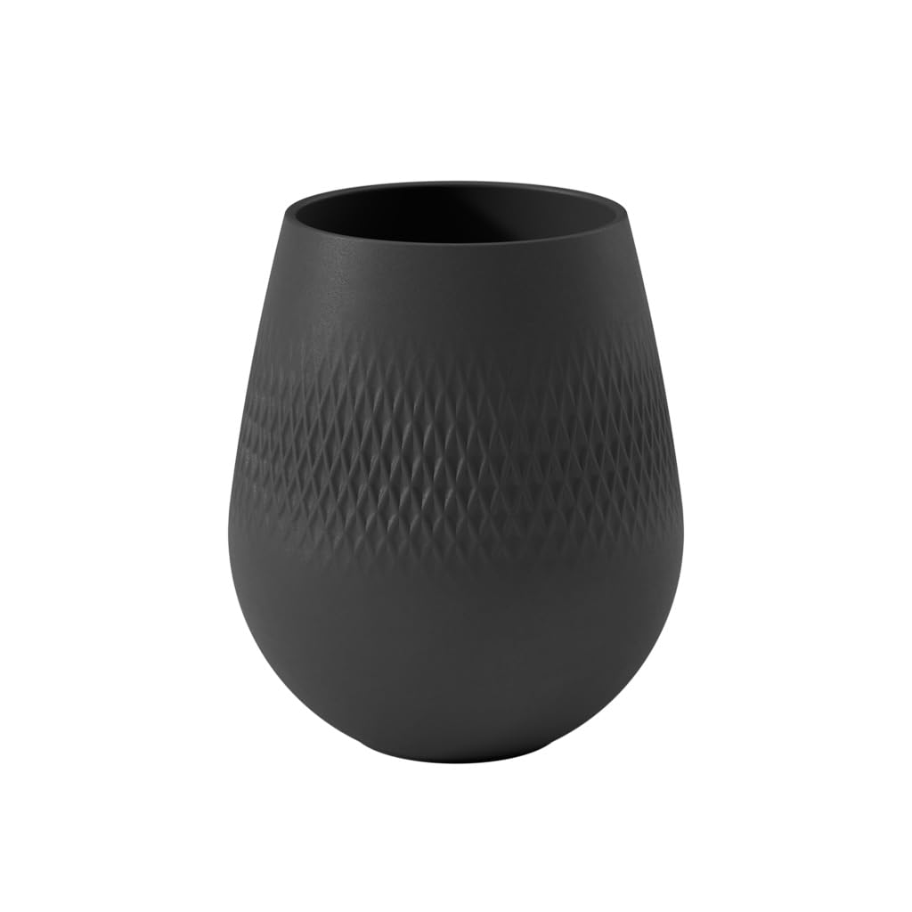 Villeroy & Boch Collier Noir Vase Carré No. 2, 12.5x12.5x14 cm, Premium Porcelain, Black