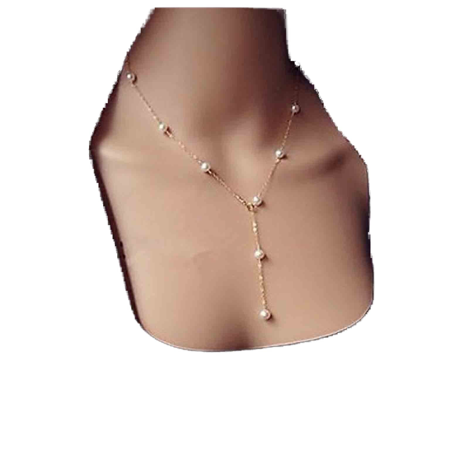 Yheakne Boho Pearl Lariat Necklace Gold Y Drop Necklace Chain Pearl Y Lariat Drop Chain Necklace Bridal Jewelry for Women and Girls