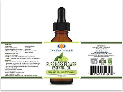 50ML/1.69OZ Dropper of Pure Natural Steam Distilled Hungarian Hops Flower Essential Oil Extract Powder Supplement Tea