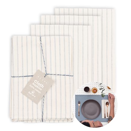 MEEMA Set of 4 Reusable Cloth Napkins | Cotton Fabric, Beige Dinner Napkins | Washable Natural Table Napkins, 50 x 47 cm
