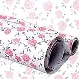 AnnoDeel PVC Self-Adhesive Shelf Liner Drawer Contact Paper,17x78 Inches, Pink Peony