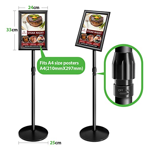 Newzealkids A4 Adjustable Poster Stand, Heavy Duty Floor Standing Poster Stand Notice Holder for Wedding, Show, Advertising (Black)