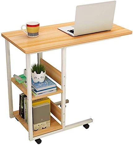 LMDZ Movable Bedside Table Adjustable Height Computer Desk Sofa Table Double Shelves with Wheels - Medical Or Household Table (Size : M)