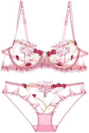 Set Lace Blue Transparent Underwear Set Women Sexy Hollow Out See Through Bra Pink,Pink,80D