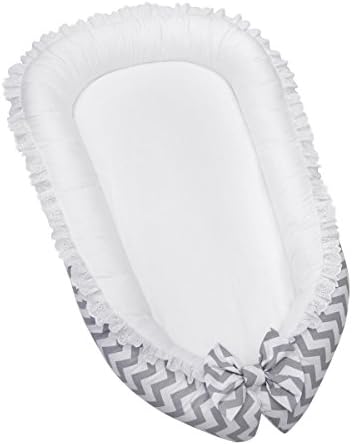 Lappi Baby GRAND Bassinet for Bed - Big Size Unisex Gray Chevron Baby Lounger - Breathable &amp; Hypoallergenic Co-Sleeping Baby Bed - 100% Cotton Portable Crib
