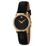 Movado 2100006 Womens Museum Gold Tone Stainless Steel Case Leather Strap Black Tone Dial Quartz