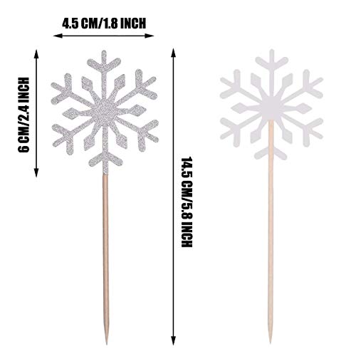 Snowflake Cupcake Topper 60 PCS Glitter Cupcake Picks Cute Cake Toppers for Christmas Party/Frozen Themed Party/Wedding Party Decorations (Silver)