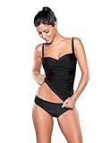 Grapent Women's Racing Ruched Two-Piece Tankini Set Solid Color Bathing Suit