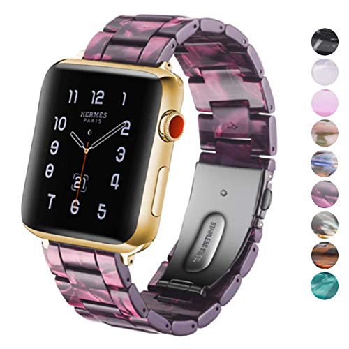 DELELE for Apple Watch Band 38mm 42mm 40mm 44mm, Colorful Resin Replacement Bracelet Strap with Stainless Steel Buckle for Apple iWatch Series 4/3 / 2/1 Women Men (Purple, 42mm/44mm)