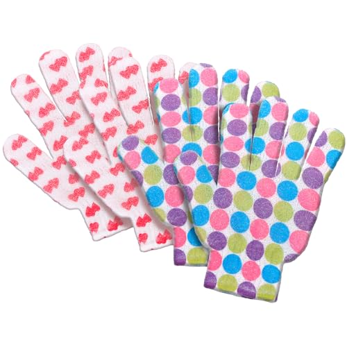 FARMOGA Exfoliating Gloves for Shower Women and Man Scrub Gloves Loofah Dead Skin Cell Remover for Home Spa Body Scrubber Bathing Accessories(4Pcs-Bath Gloves-Love)
