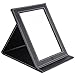 amoore Makeup Mirror Vanity Folding Tabletop Mirror with PU Leather Cushioned Cover (Large, Black)