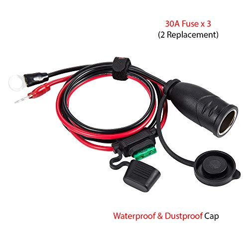 YCIND 3/8" Eyelet Terminal to Female Cigarette Lighter Socket Battery Boost Cable Heavy Duty 30A Fuse 12V/24V 12AWG Cord 3Ft