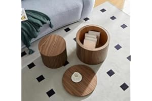 JURMALYN 19.17'' Small Round Coffee Table with Storage, Nesting Coffee Table Set of 2, Wooden Modern Circle Table Small Accent End Side Table for Small Space Living Room Bedroom (Walnut-Round)