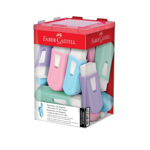 Apontador com Borracha Tons Pastel Faber-Castell - Display 24 Unidades