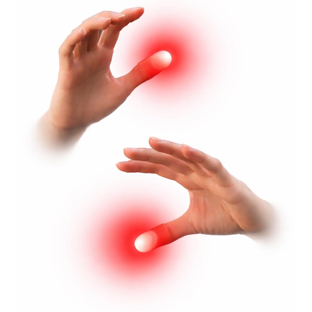 MilesMagic Set of 2 Magic Light Up Thumb Tip | Lights from Everywhere | Easy to Do Flash Lights from Anywhere Close Up Routines Finger Illusion Magic Trick (Red) β image 1
