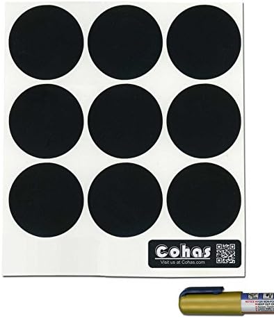 Cohas Chalkboard Labels in 2 Inch Round Shape for Canning Jars includes Liquid Chalk Marker and 27 Labels, Extra Fine Tip, Gold Marker