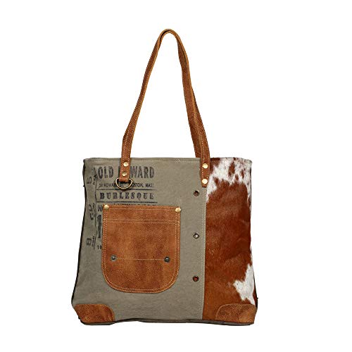 Myra Bag Leather Pocket Upcycled Canvas Tote Bag S-1236