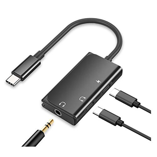USB C to 3.5mm Audio Adapter, Mxcudu Upgraded 3 in 1 USB Type C Male to 3.5mm&USB C Headphone Jack Dongle and Charging Adapter Compatible with Google Pixel 4/4/XL/3/3XL, Note 10/10+ and More(Black)