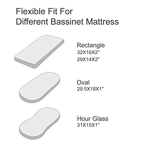 TILLYOU Jersey Knit Soft Bassinet Sheets Set, 33''x16''x4'' Flexible for Different Cradle and Bassinet Mattress, Super Soft Breathable Cozy Baby Cradle Sheets, 2 Pack Lt Green & Lt Gray - Thumbnail 5