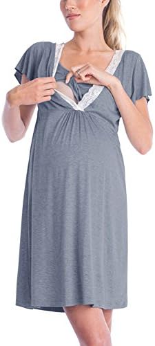YOUBENGA Women's V Neck Lace Breastfeeding Nursing Maternity Dress Sleepwear