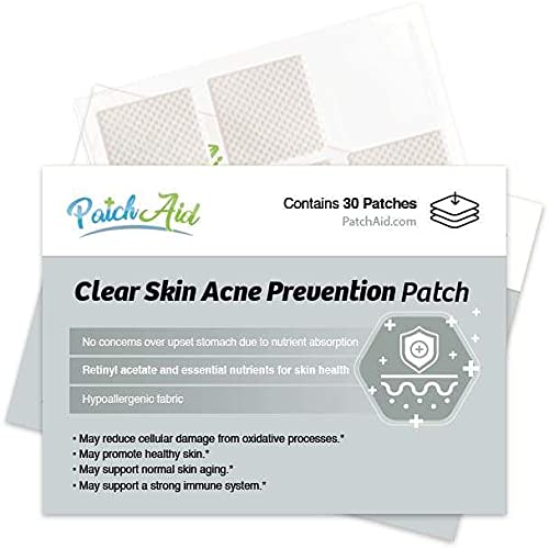Patch Aid Clear Skin Acne Prevention - 30 Daily Topical Patches. 100% Natural. Allergy & Filler Free. High Absorption and More bioavailable. Suitable for Sensitive stomachs & bariatric.