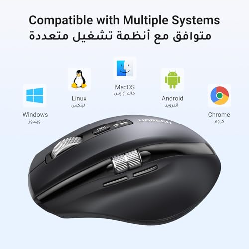 UGREEN Bluetooth5.4+2.4G Wireless Mouse, Ultra-Fast Scrolling, Ergonomic and Silent, 5000 dpi Mouse with 5 Buttons, for Office/Home/Study, Compatible with Windows, MacOS, iOS, Android, Linux