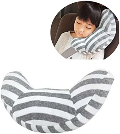 Travel Pillow for Kids, PAPAIT Baby Car Seatbelt Cushion Pillow Strap Covers Adjustable for Kids Neck Sleep Pillow No More Flopping Sleep (GreyWhite)