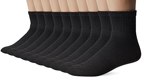 Gildan Men's Big and Tall Ankle Socks (10 Pair Pack), Black, Shoe Size: 12-15