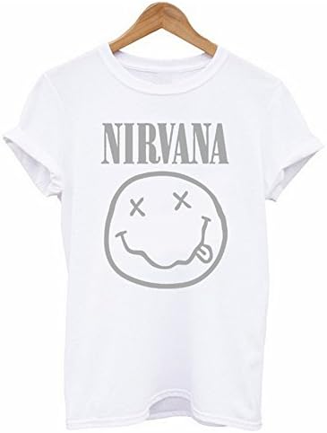 Jialiang Women Casual Tees Slim Short Sleeve T-Shirt Women's Nirvana Smiley Face T-Shirt (XL, white)
