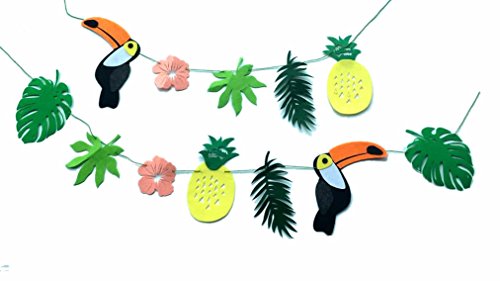 Alemon ALOHA Toucan Bird Tropical Leaves Banner Pennant, Pineapple Party Decorations
