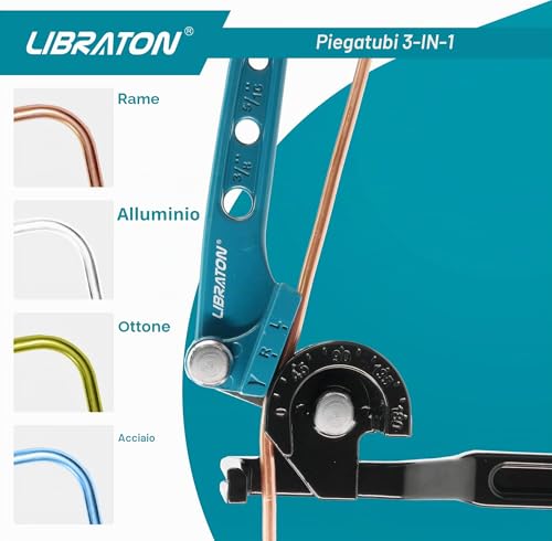 Libraton Manual Pipe Bender, 180 Degree Copper Pipe Bender, 3 in 1 Pipe Bender, for Bending the Pipe in Copper, Aluminium, Brass and Thin Steel for Repair of Air Conditioning System