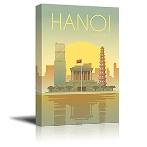 Canvas Wall Art - Hanoi Vietnam Illustration Travel Canvas Art - Giclee Print Gallery Wrap Modern Home Art Ready to Hang - 12x18 inches