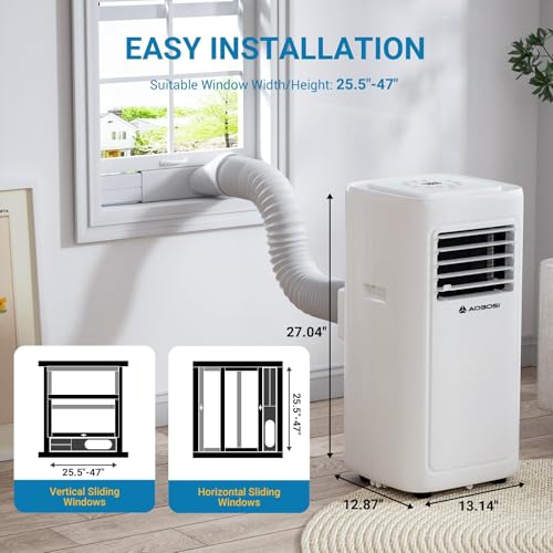 AAOBOSI Portable Air Conditioner, 8000 BTU Portable AC Units for Room up to 182 Sq.Ft, 4-in-1 AC Cooler with LED Display/24Hrs Timer, Installation Kit for Home, Office, Dorm