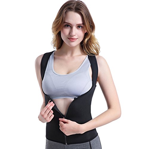 SNORSO Women Sweat Waist Trainer Slimming Vest for Weight Loss Hot Sauna Sweat Suit Neoprene Body Shaper Fat Burner Workout Black Tank Top Shirt with Zipper