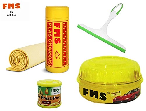 ManeKo FMS Plas Chamois Leather Super Absorbent Cloth for Cleaning & Washing Vehicle/Household/Official Usage Cloth, Carnauba Car/Bike Wax Polish, Glass Cleaning Green Wiper & Liboni Gel Car Perfume Combo