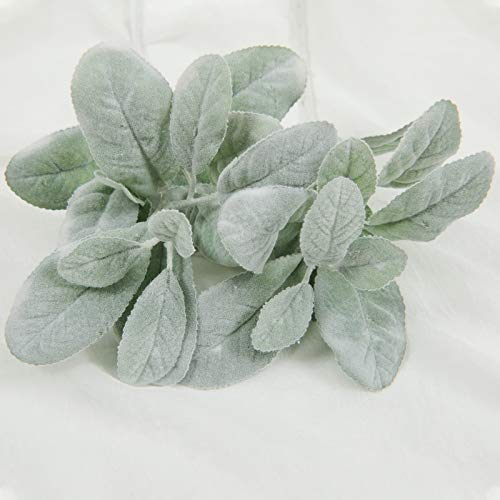 SHACOS Artificial Lambs Ear Greenery Stem 12 Pcs Faux Greenery Flocked Lambs Ear Stems Bulk 14
