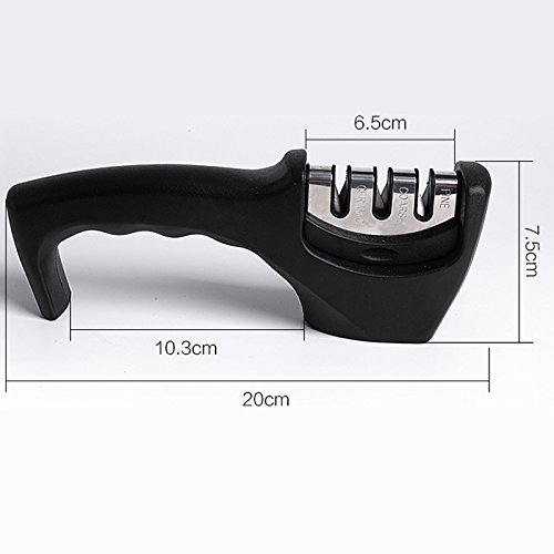 Denshine Knife Sharpener 3 Stage Diamond Coated Wheel System Multifunction Knife Sharpener for All Knife Sizes Kitchen Items (Black)