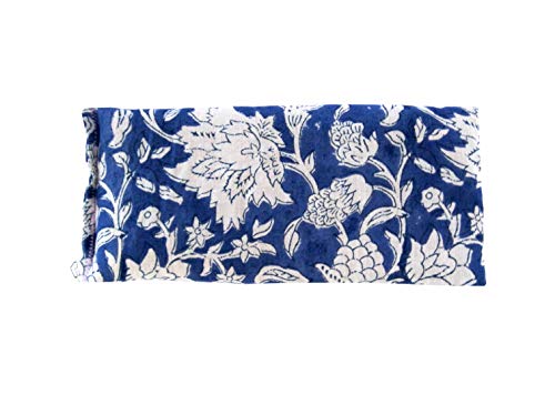 Scented Yoga Eye Pillow – Lavender Flax Seed – 4 x 8.5 – natural Cotton Organic – Naturally Soothing – blue white flowers