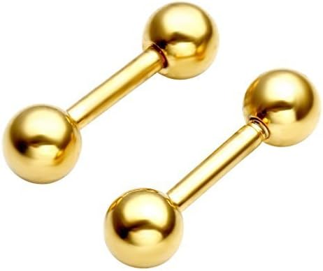 4mm 316L Stainless Steel Barbell Stud Earrings Cartilage Helix Ear Piercing 20G (One Pair-Gold)