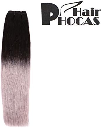 HairPhocas 18" Inches Hair Extensions 100% Brazilian Human Hair Weave Black to Light Grey 2-tone Ombre Color Dip Dye Straight Weft Hairstyles 100 Gram