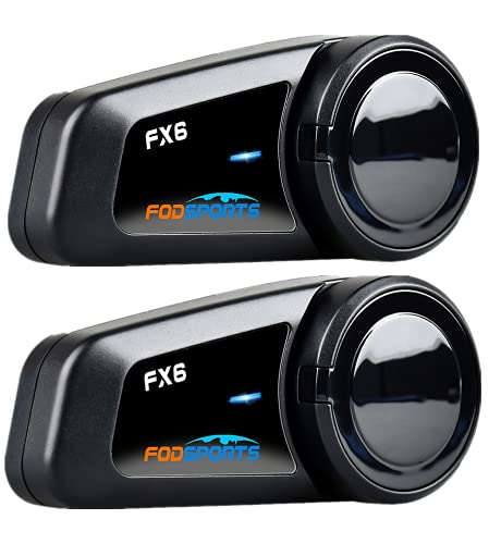 Motorcycle Bluetooth Headset Communicaton System Fodsports FX6 Helmet Intercom 1000m 6 Riders Group Motorbike Intercom Universal Bluetooth Motorcycle Helmet Voice Dial/Usable On Charge (2 Pack FX6)