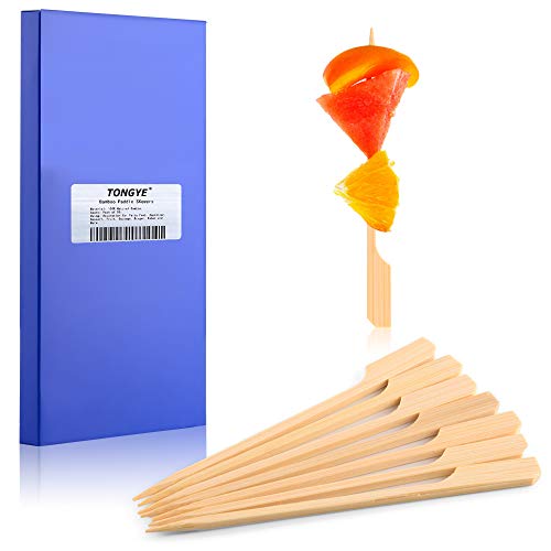 TONGYE 3.5" Bamboo Paddle Skewers, Food Grade Cocktail Picks, Barbecue Wooden Stick. Decoration for Party Food, Appetizer, Dessert, Fruit, Sausage, Burger, Kebab. (50PCS)