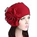 Botrong Women Ladies Retro Big Flowers Hat Turban Brim Hat Cap Pile Cap (Red)