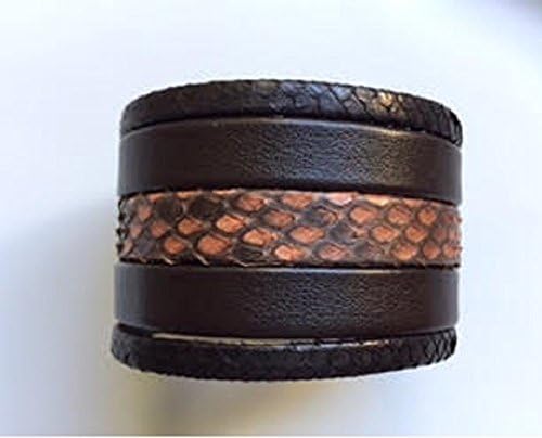 Brown Snake Print 5 Leather One Bracelet with Gold Alloy Metal Magnet Clasp