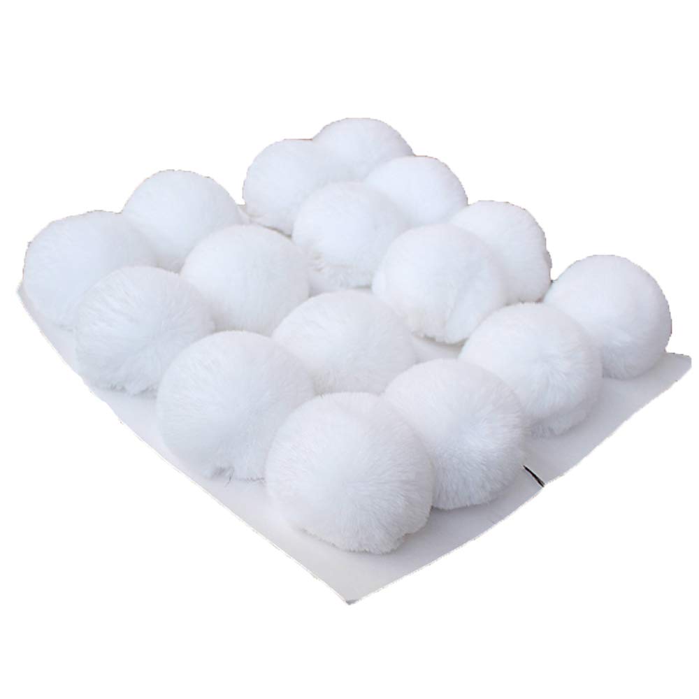 Xsclpomddy 16pcs DIY Pom Pom Balls artificial fur Pompoms Key Ring for Scarves Gloves Knitting Hats,Bags, Keychains,white