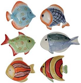Hand-Painted Stoneware Fish Dish, 6 Styles, 3"L x 2-3/4"W